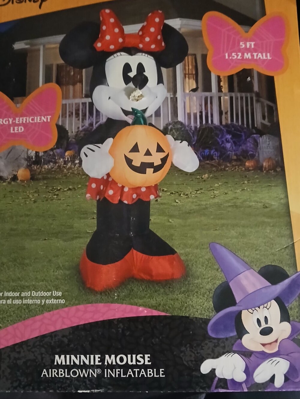 Rare Halloween Minnie Mouse Holding Pumpkin 5 Ft Inflatable Lights Up 2019